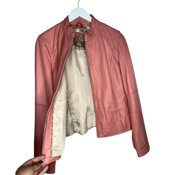 Wilson Vintage Rare Pink 100% Leather Bomber Moto Zip Up Jacket Zip Size Large - Picture 6 of 12